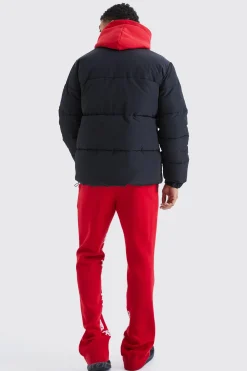 boohooMAN Funnel Neck Contrast Riptstop Puffer | UK| Coats & Jackets