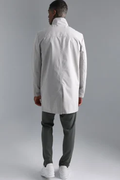 boohooMAN Funnel Neck Mac With Double Ended Zip | UK| Coats & Jackets