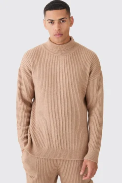boohooMAN Funnel Neck Marl Ribbed Knit Jumper | UK| Knitwear