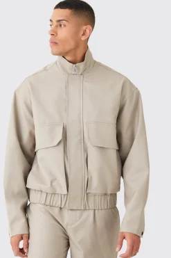 boohooMAN Funnel Neck Relaxed Fit Utility Smart Jacket | UK| Suits & Tailoring