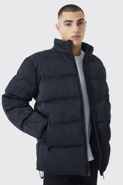 boohooMAN Funnel Neck Satin Chain Print Puffer | UK| Coats & Jackets