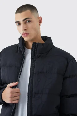 boohooMAN Funnel Neck Satin Chain Print Puffer | UK| Coats & Jackets