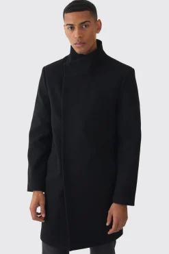 boohooMAN Funnel Neck Wool Look Overcoat In | UK| Coats & Jackets