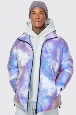 boohooMAN Galactic Reflective Print Hooded Puffer | UK| Coats & Jackets