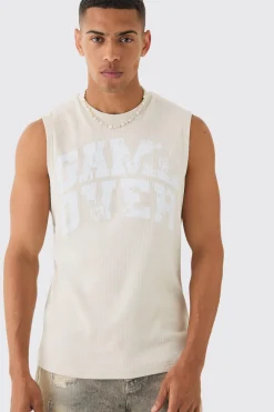 Game Over Printed Ribbed Tank | UK^boohooMAN Online