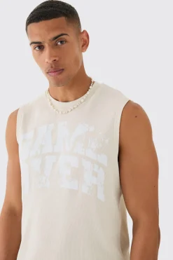 Game Over Printed Ribbed Tank | UK^boohooMAN Online