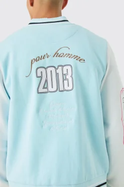 boohooMAN Gothic B Applique Badge Jersey Bomber | UK| Coats & Jackets