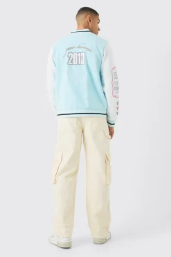 boohooMAN Gothic B Applique Badge Jersey Bomber | UK| Coats & Jackets