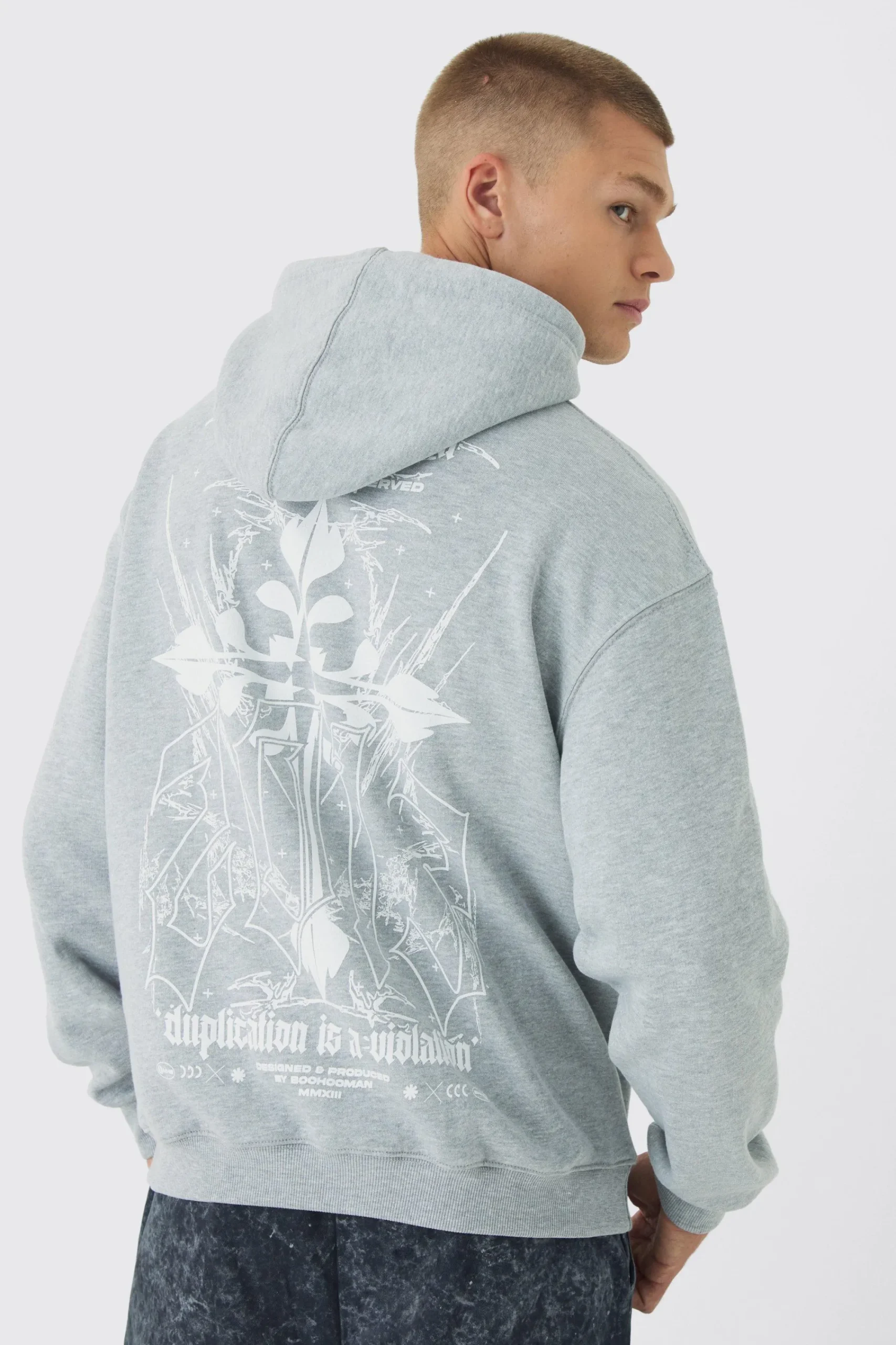 boohooMAN Gothic Cross Print Hoodie | UK| Hoodies & Sweatshirts