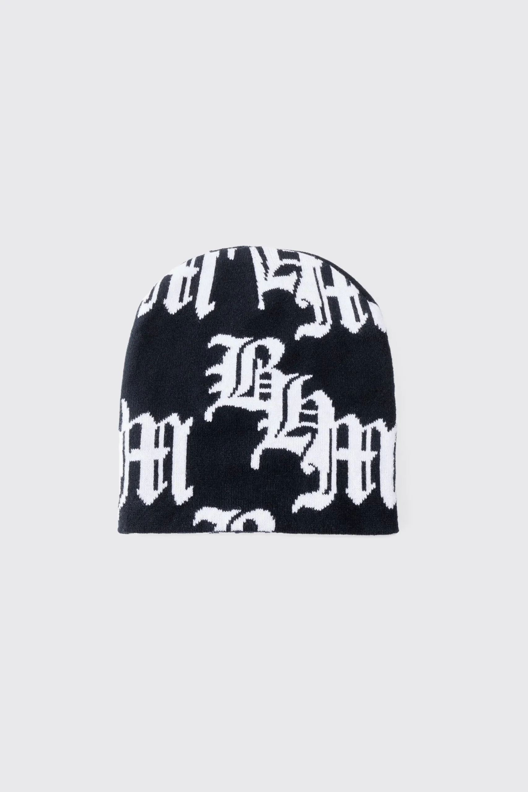 boohooMAN Gothic Logo Jacquard Beanie | UK| Hats & Caps