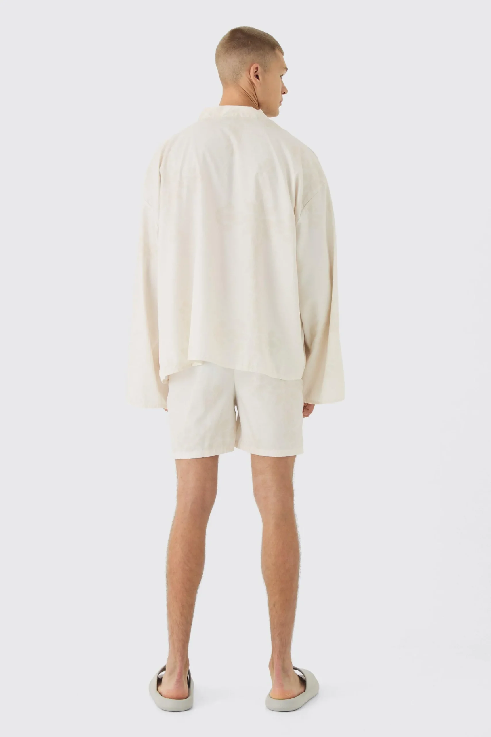 boohooMAN Gothic Print Kimono Shirt & Swim Short Set | UK| Sets & Co-Ords