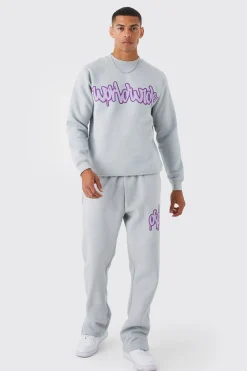 boohooMAN Graffiti Print Sweatshirt Tracksuit | UK| Tracksuits