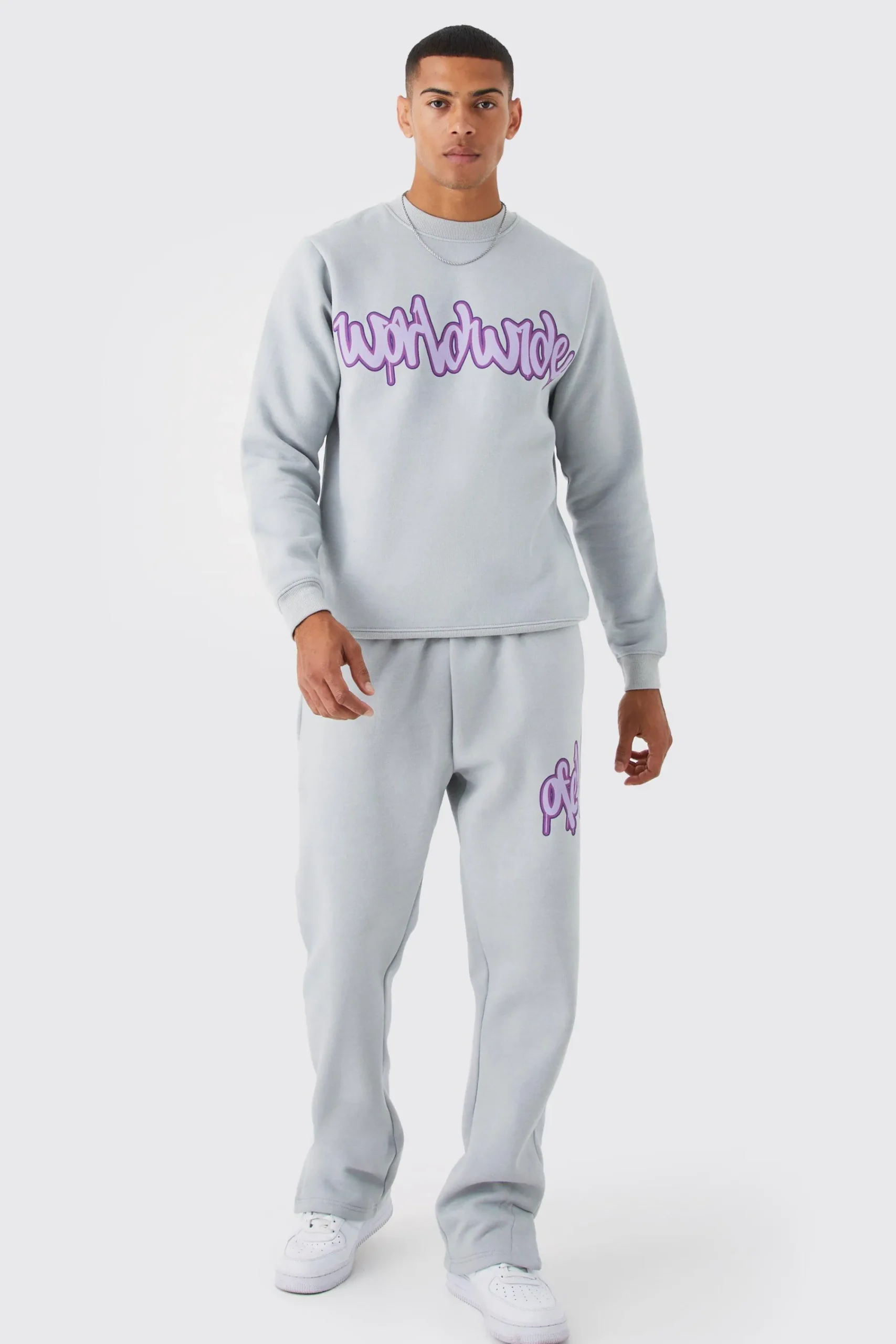 boohooMAN Graffiti Print Sweatshirt Tracksuit | UK| Tracksuits