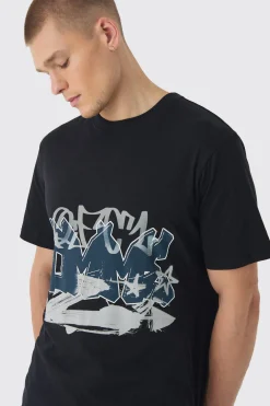 Graffiti Printed T-Shirt | UK^boohooMAN New