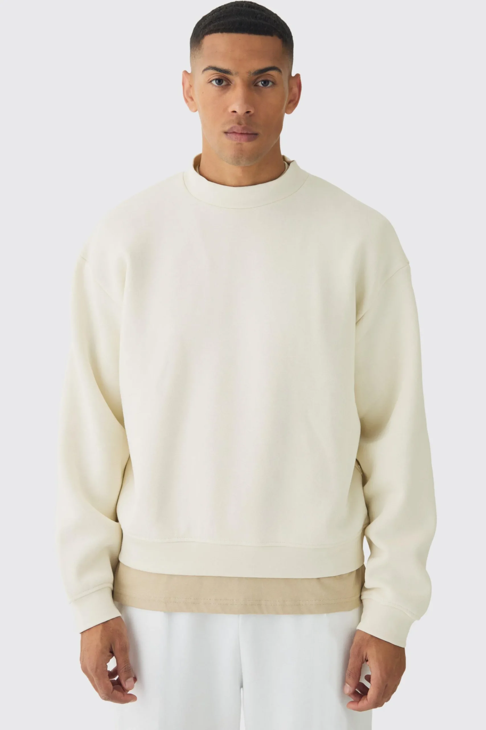 boohooMAN 330GSM Oversized Basic Boxy Extended Neck Sweatshirt | UK| Hoodies & Sweatshirts