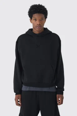 boohooMAN 330GSM Oversized Boxy M Flocked Hoodie | UK| Hoodies & Sweatshirts