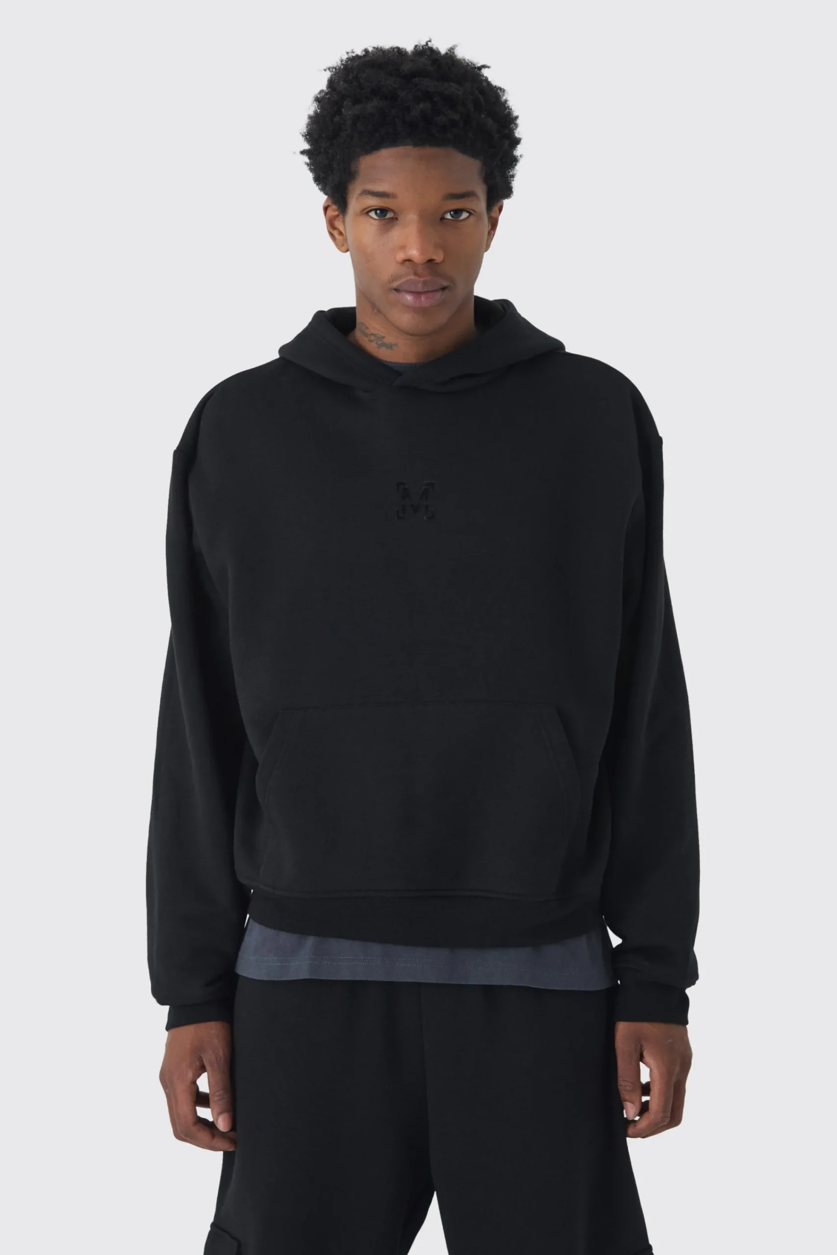 boohooMAN 330GSM Oversized Boxy M Flocked Hoodie | UK| Hoodies & Sweatshirts
