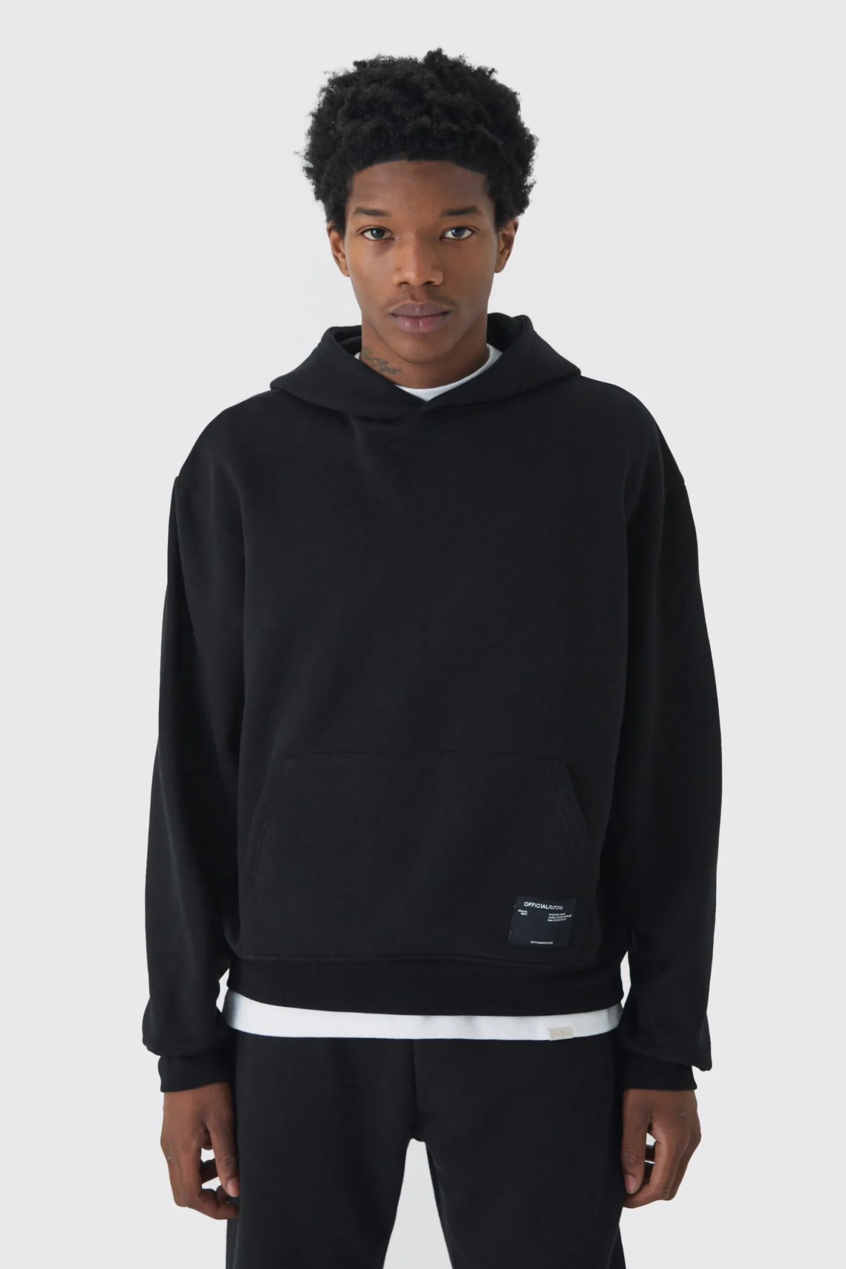 boohooMAN 330GSM Oversized Boxy Over The Head Hoodie With Woven Branding | UK| Hoodies & Sweatshirts|Joggers