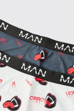 boohooMAN Halloween 2 Pack Man Horror Fangs Printed Boxers | UK| Underwear & Socks|Underwear & Socks