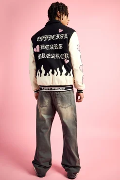 boohooMAN Heart Breaker Badge Pu Sleeve Bomber | UK| Coats & Jackets
