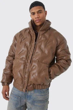 boohooMAN Heat Seal Pu Funnel Neck Puffer | UK| Coats & Jackets