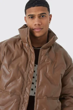 boohooMAN Heat Seal Pu Funnel Neck Puffer | UK| Coats & Jackets