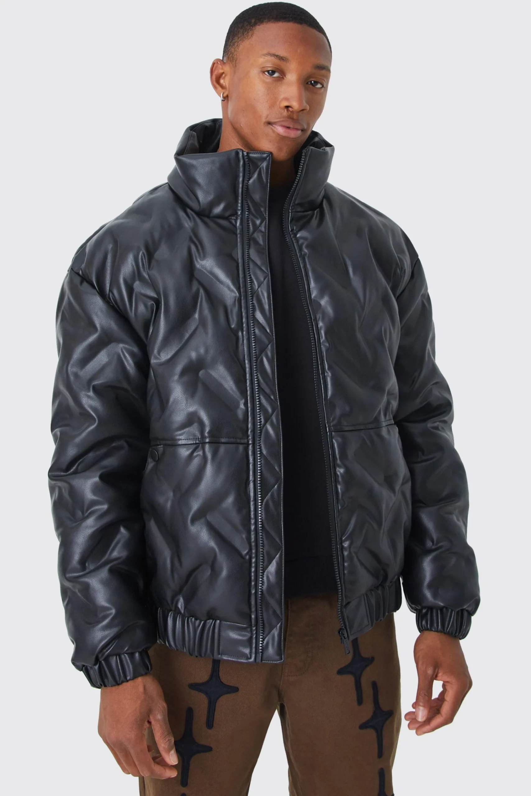 boohooMAN Heat Seal Pu Funnel Neck Puffer | UK| Coats & Jackets