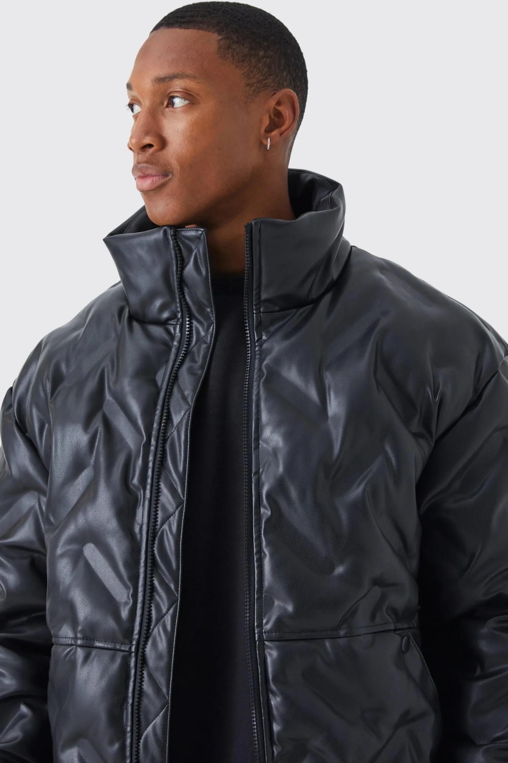 boohooMAN Heat Seal Pu Funnel Neck Puffer | UK| Coats & Jackets