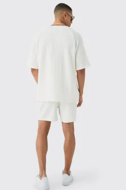 boohooMAN Heavy Jumbo Waffle Baseball Shirt & Short Set | UK| Sets & Co-Ords|Tracksuits