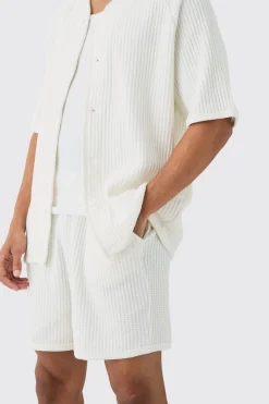 boohooMAN Heavy Jumbo Waffle Baseball Shirt & Short Set | UK| Sets & Co-Ords|Tracksuits