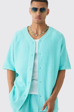 boohooMAN Heavy Jumbo Waffle Baseball Shirt & Short Set | UK| Sets & Co-Ords|Tracksuits