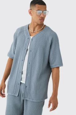 Heavy Jumbo Waffle Revere Baseball Shirt | UK^boohooMAN New