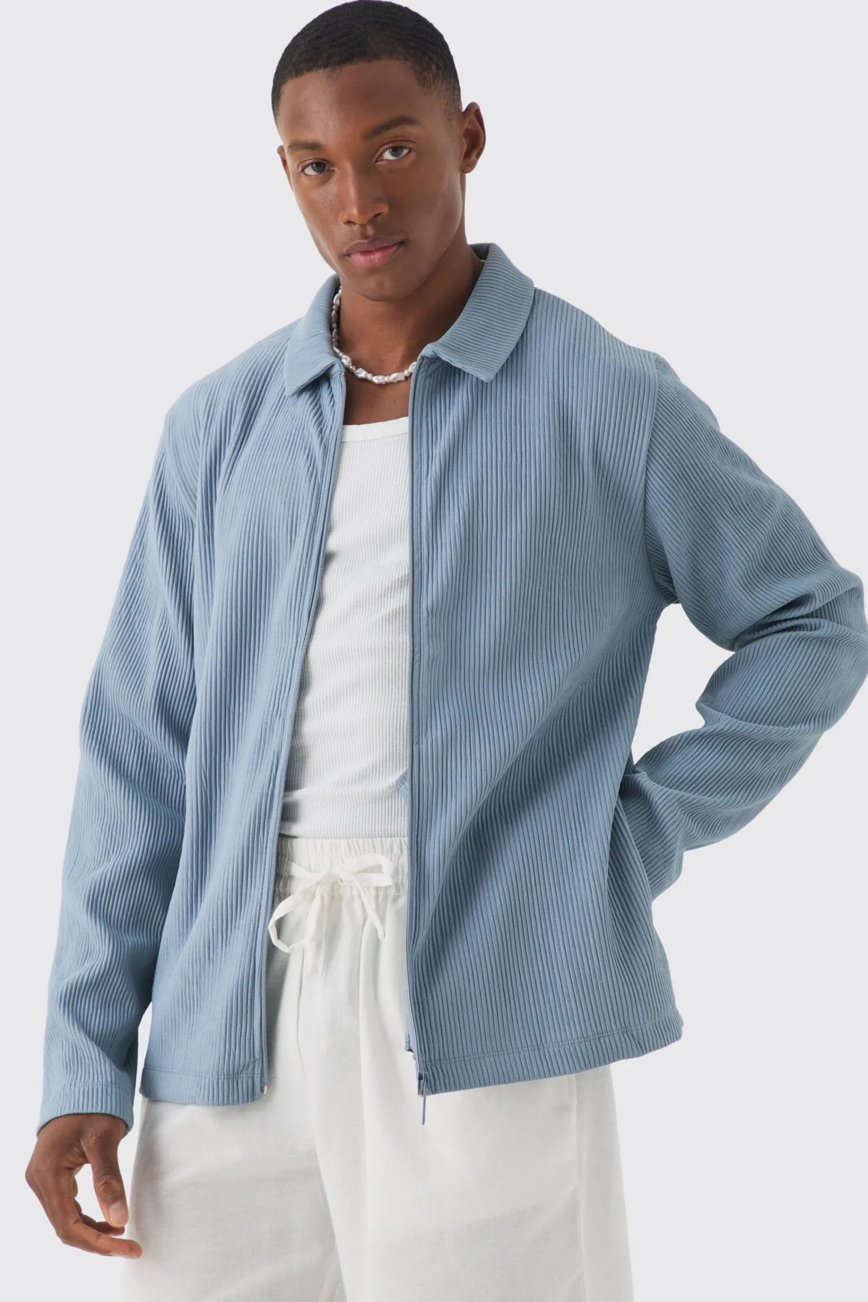 boohooMAN Heavy Pleated Zip Through Overshirt | UK| Shirts