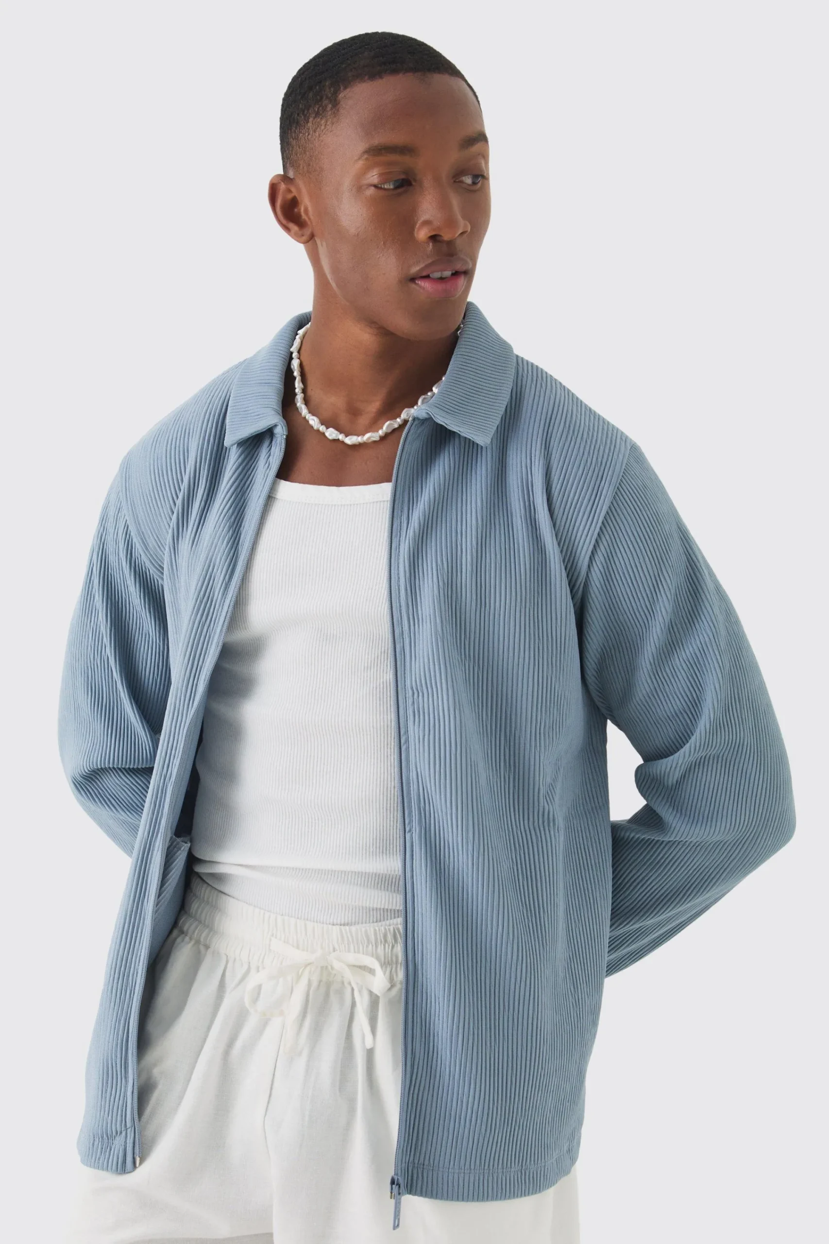 boohooMAN Heavy Pleated Zip Through Overshirt | UK| Shirts