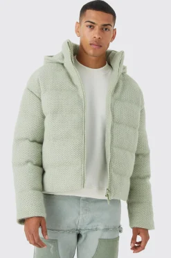 boohooMAN Heavyweight Brushed Knit Quilted Puffer With Hood | UK| Coats & Jackets