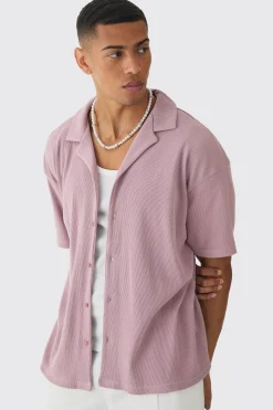 boohooMAN Heavyweight Oversized Revere Ribbed Jersey Shirt | UK| Shirts