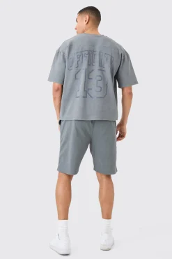 boohooMAN Heavyweight Ribbed Washed Short Sleeve Sweatshirt & Short Set | UK| Hoodies & Sweatshirts