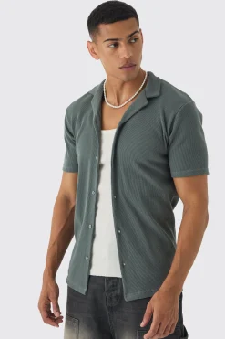 boohooMAN Heavyweight Slim Revere Ribbed Jersey Shirt | UK| Shirts
