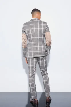 boohooMAN Herringbone Check Contrast Sleeve Panel Fitted Blazer | UK| Suits & Tailoring