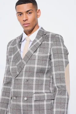 boohooMAN Herringbone Check Contrast Sleeve Panel Fitted Blazer | UK| Suits & Tailoring