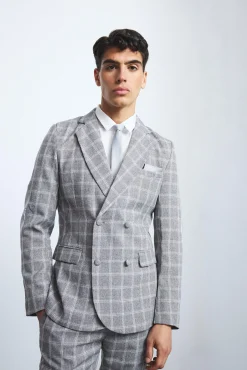 boohooMAN Herringbone Check Contrast Sleeve Panel Fitted Blazer | UK| Suits & Tailoring
