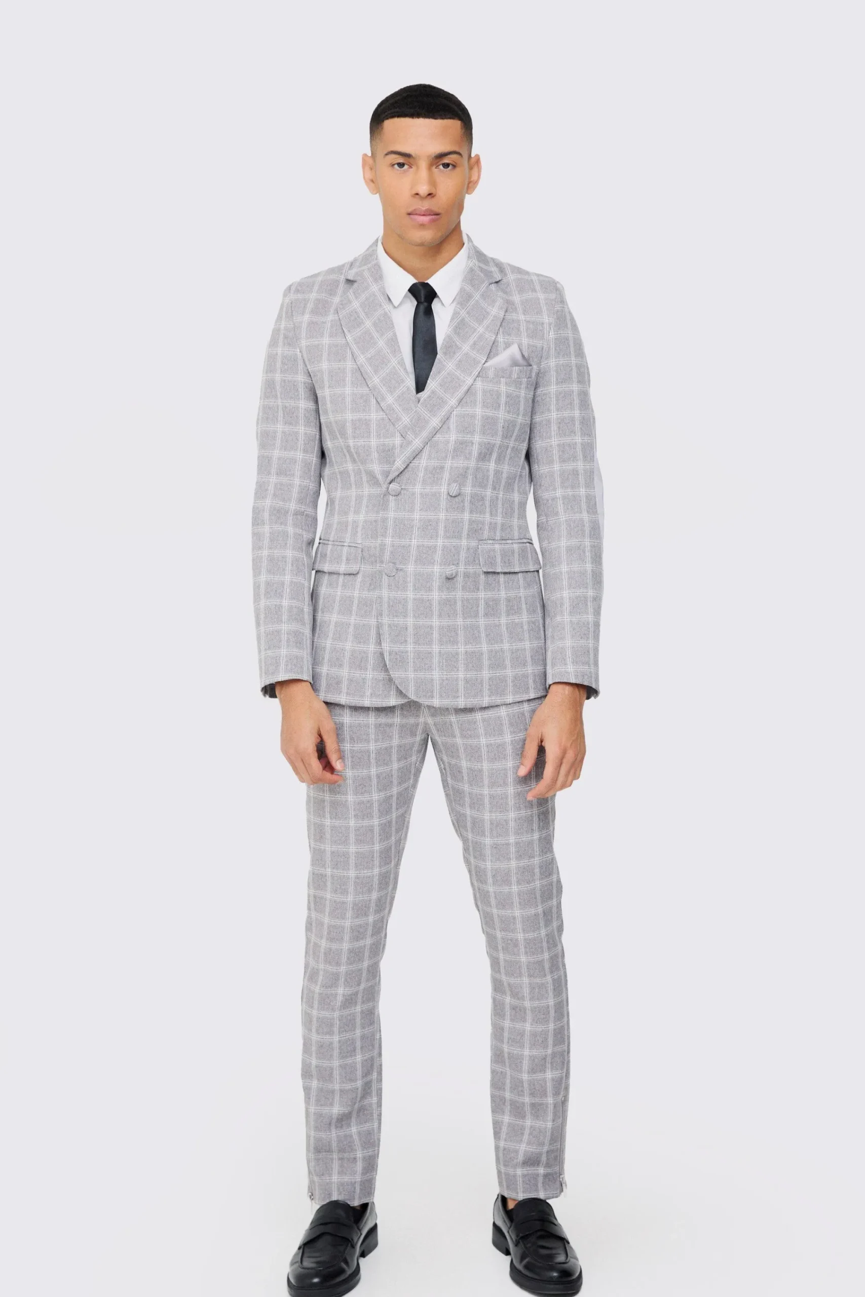 boohooMAN Herringbone Check Contrast Sleeve Panel Fitted Blazer | UK| Suits & Tailoring
