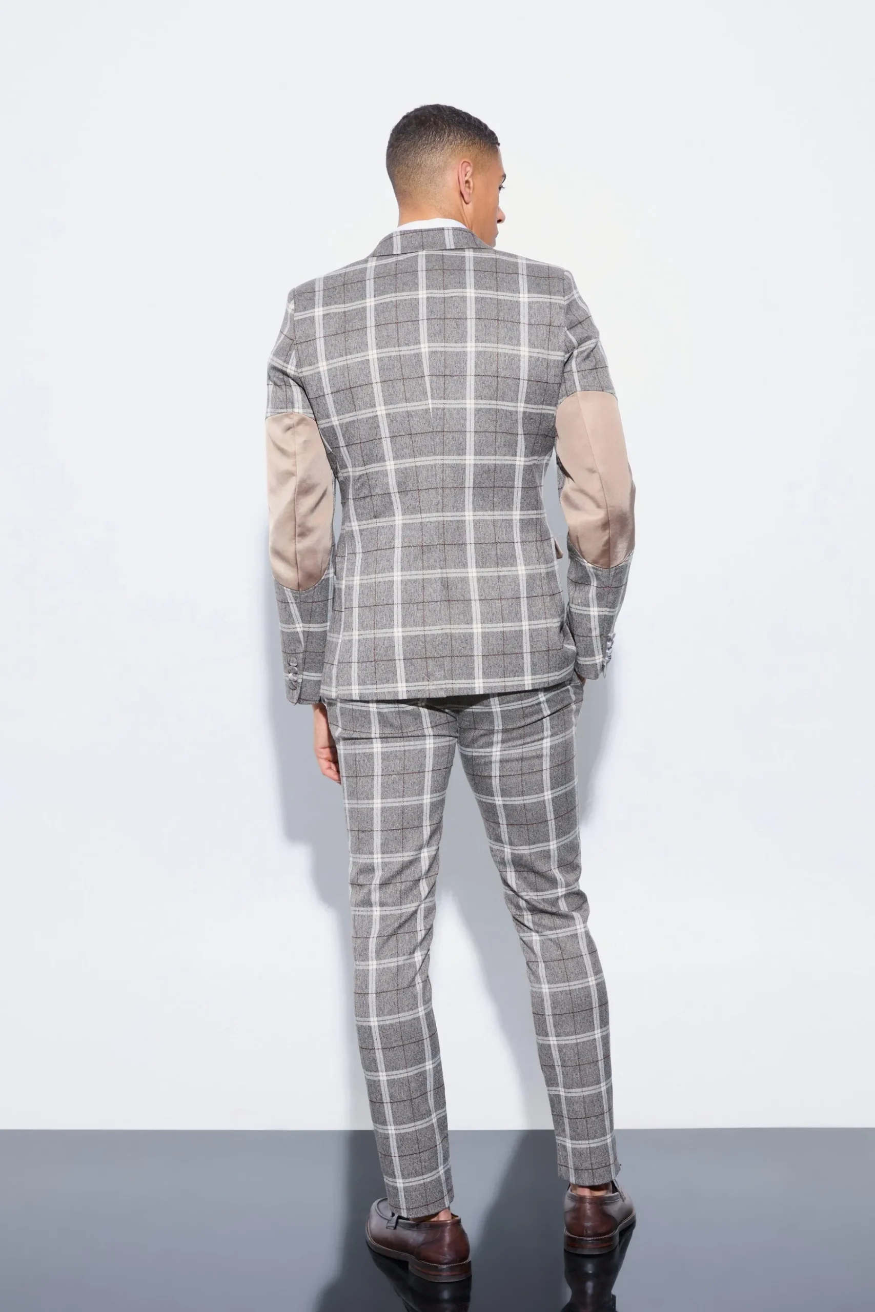 boohooMAN Herringbone Check Contrast Sleeve Panel Fitted Suit | UK| Suits & Tailoring