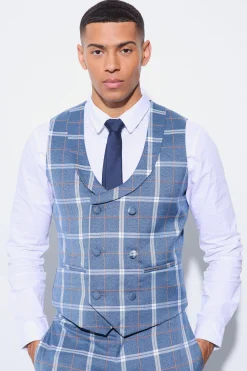 boohooMAN Herringbone Check Double Breasted Waistcoat | UK| Suits & Tailoring