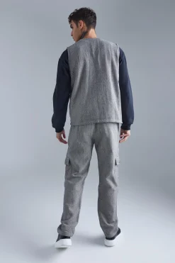 boohooMAN Herringbone Utility Vest And Cargo Trouser Set | UK| Sets & Co-Ords