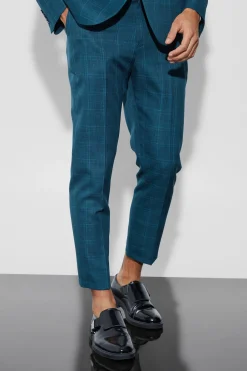 boohooMAN High Rise Tapered Check Fabric Interest Trousers | UK| Trousers