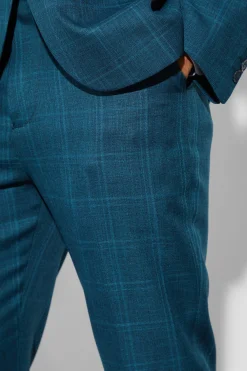 boohooMAN High Rise Tapered Check Fabric Interest Trousers | UK| Trousers