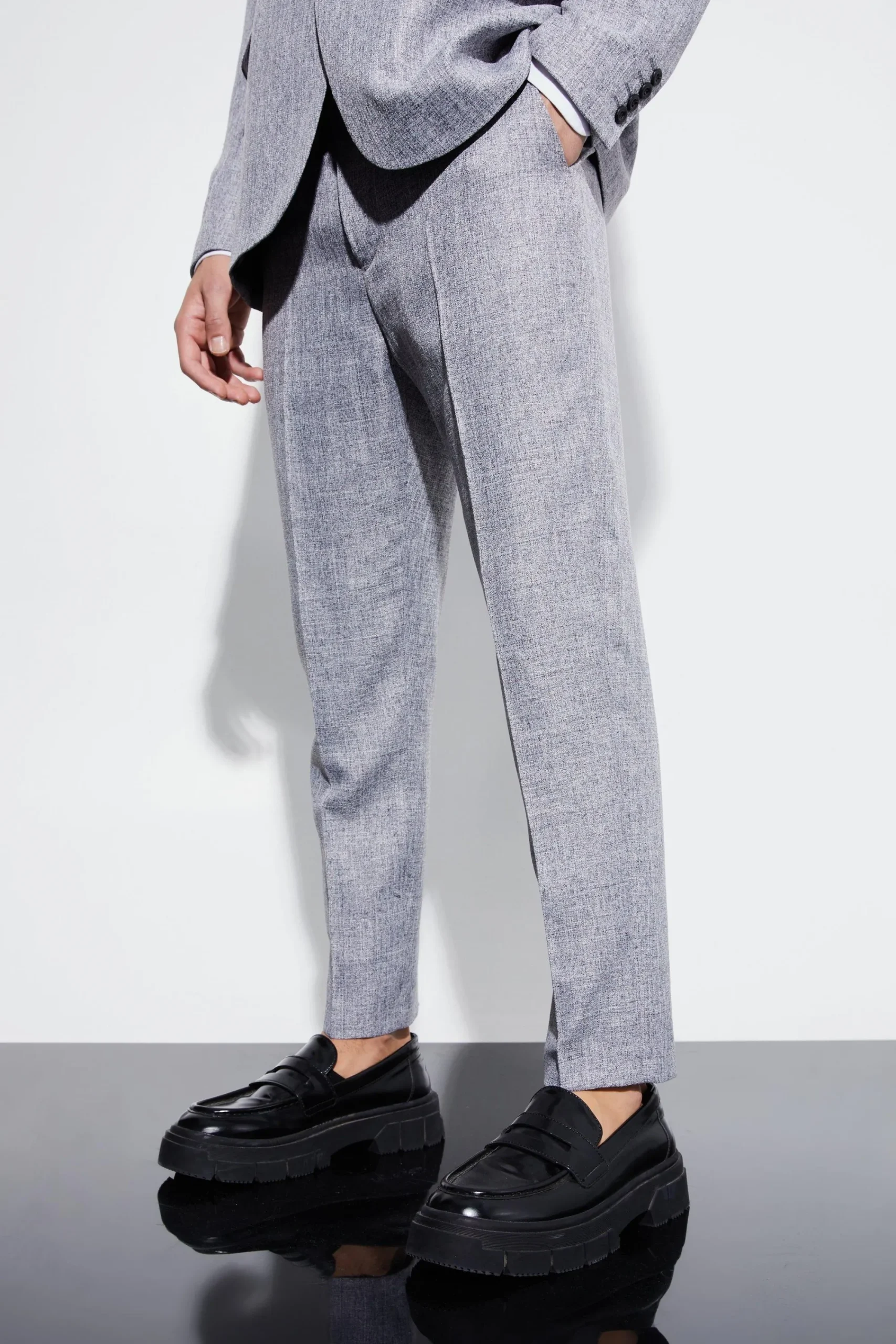 boohooMAN High Rise Tapered Textured Marl Trousers | UK| Suits & Tailoring