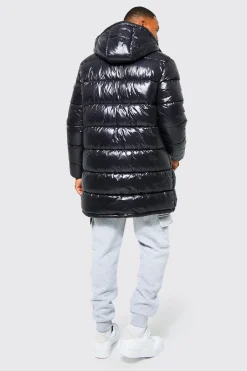 boohooMAN High Shine Hooded Longline Parka | UK| Coats & Jackets