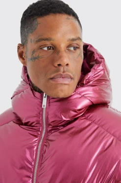boohooMAN High Shine Hooded Puffer | UK| Coats & Jackets